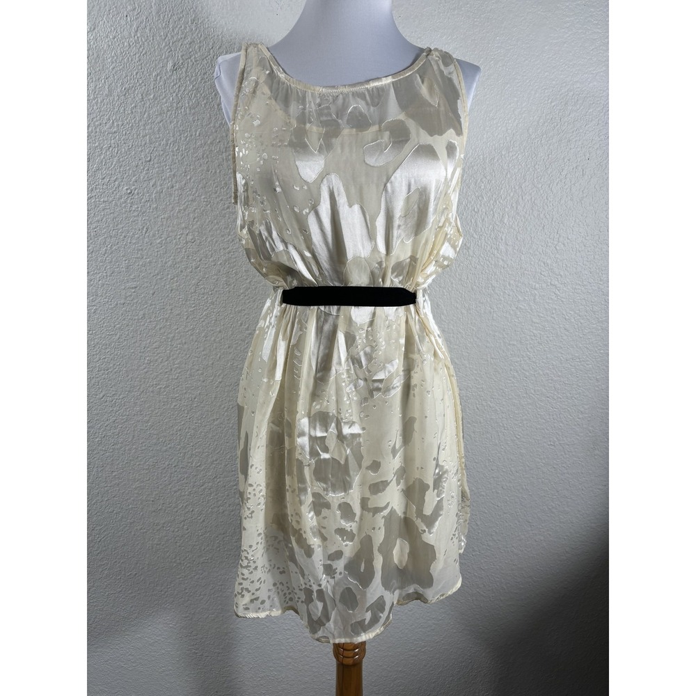 Patterson J. Kincaid Luman Dress Womens Medium Cream Sleeveless Belted Sheer NWT